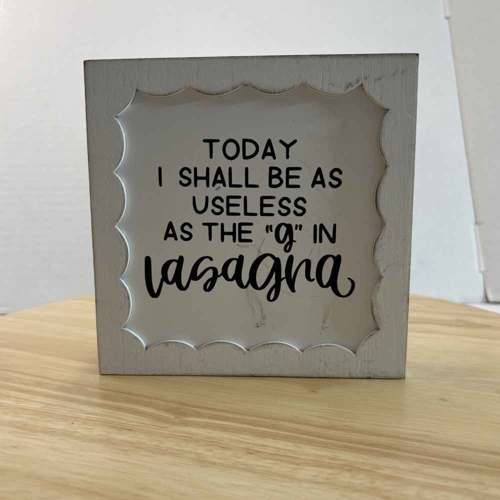 The Rustic Rosebud Lasagna Quote Wooden Sign Wall Mount Hanging White 5.9x5.9in